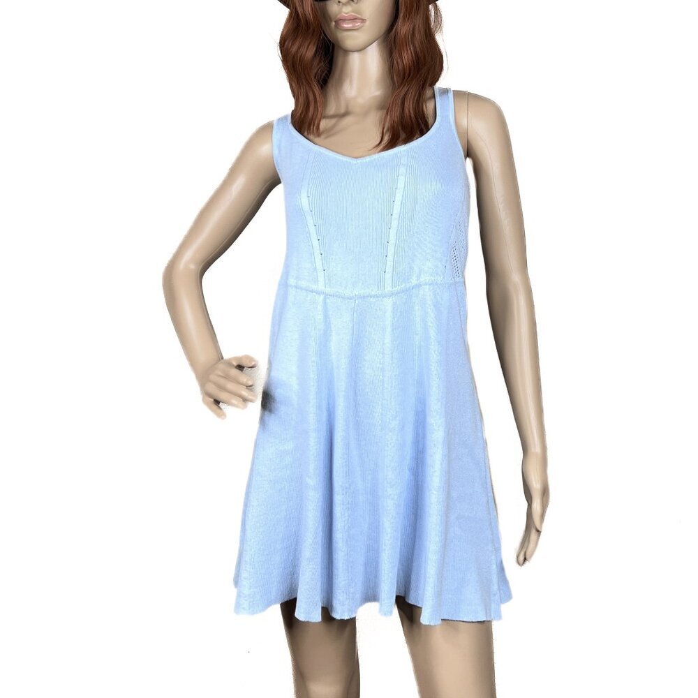 American Eagle Knit Blue Cami Mini Fit and Flare Dress Mesh Side Panels Size XL